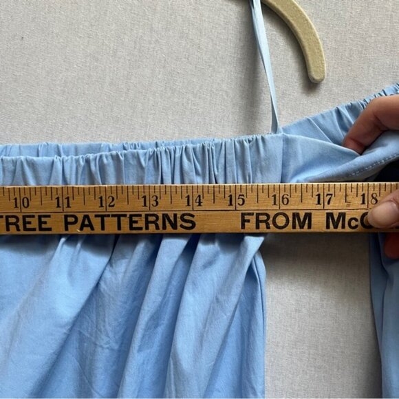 Milly Off-Shoulder Blouse Cotton Poplin Sky Blue Sz S - Picture 9 of 9